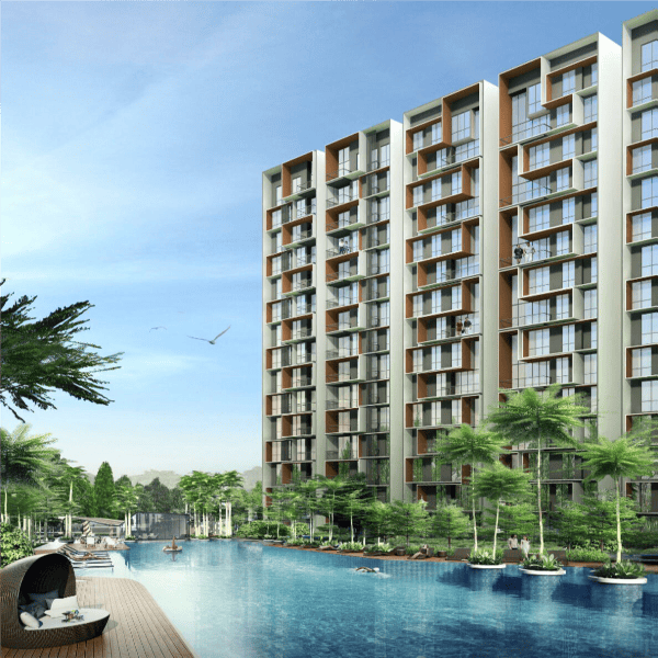 Artist's impression of a development in Choa Chu Kang, showcasing modern architecture and landscaped surroundings.